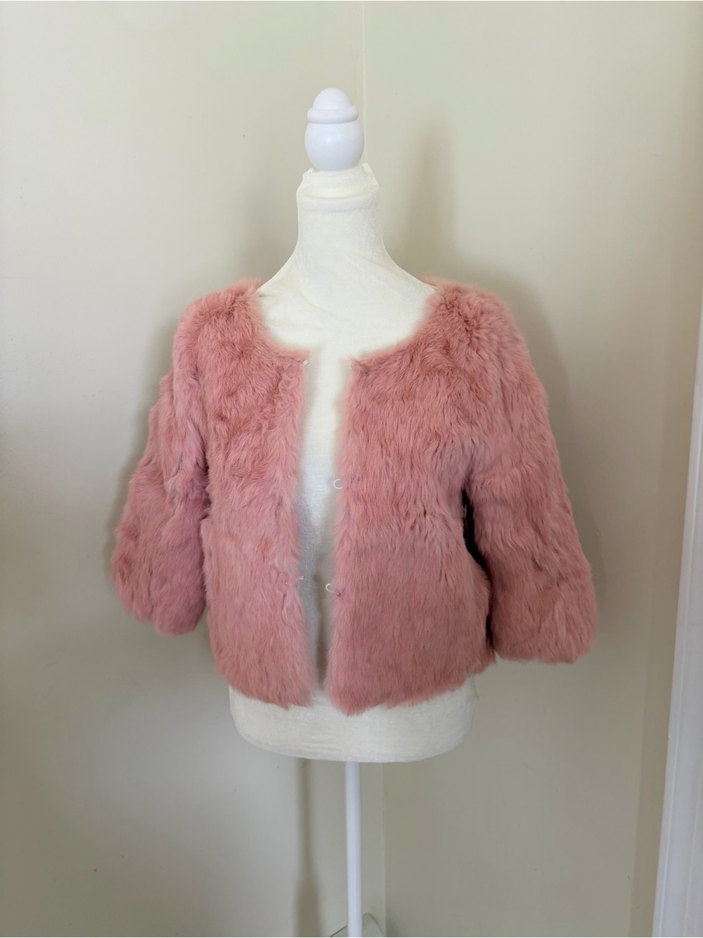 Vintage rabbit fur jacket in pink cropped FLAWED